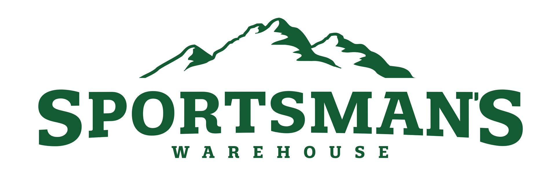 A logo for sportsmans warehouse with a mountain in the background.