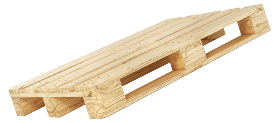A wooden pallet is sitting on a white surface.