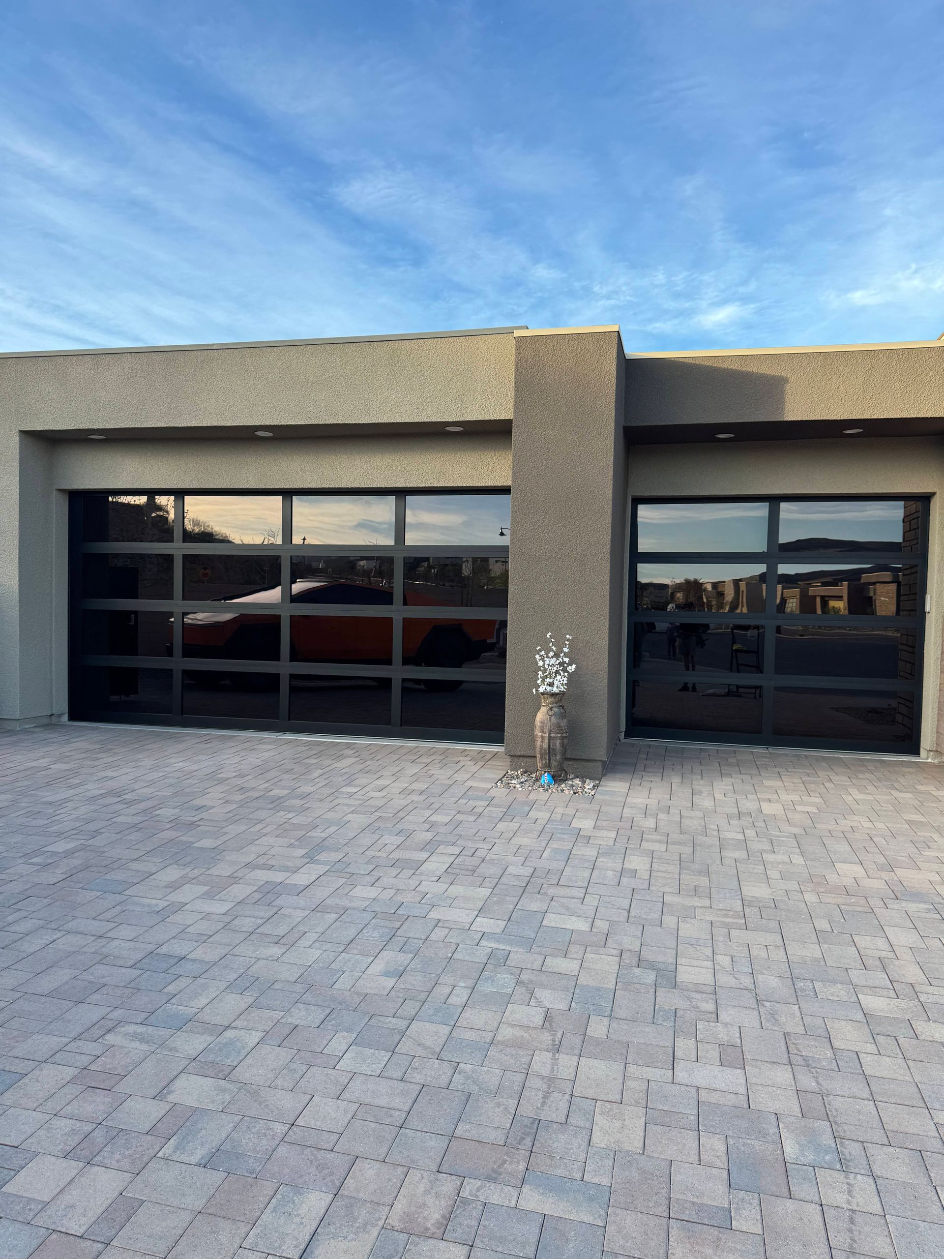 Window with frosted glass and horizontal clear stripes.