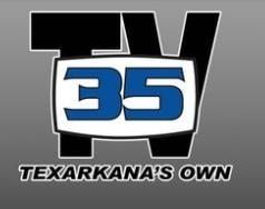 Logo for TV station 35 in Texarkana; features a white box with blue