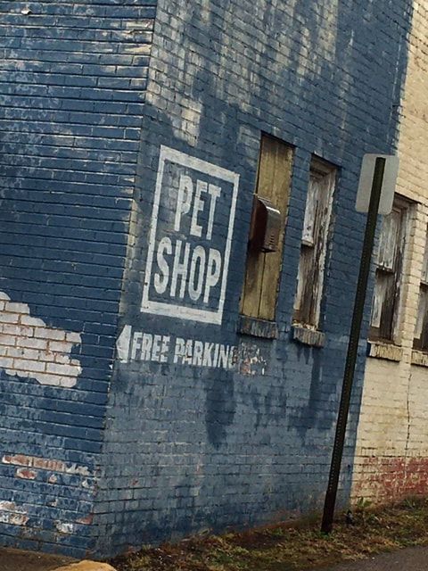 Blue brick building with