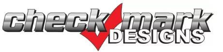 Logo for Check Mark Designs with text and a red checkmark symbol.