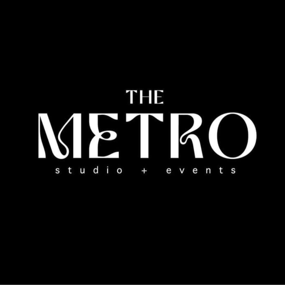 Logo for The Metro studio + events; white text on black background.