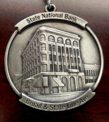 Medal with State National Bank building on Broad & State Line Ave.