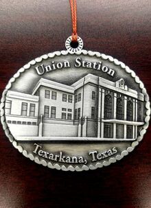 Silver Union Station ornament from Texarkana, Texas.