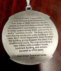 Commemorative coin: State National Bank building history in Texarkana, 2017.