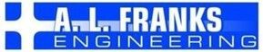 Logo of A.L. Franks Engineering in white letters over a blue background with a square graphic on the side.