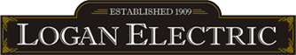 Logo for Logan Electric, established 1909. Text on dark background with decorative trim.
