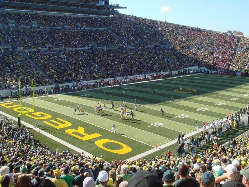 A football field with the word oregon on it