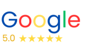 Google logo with 5.0 rating and five gold stars.
