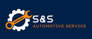 Logo for S&S Automotive Service. Orange wrench over a white gear; blue background; white 