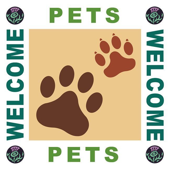 Logo of Visit Scotland Pets Welcome scheme showing cat and dog paws