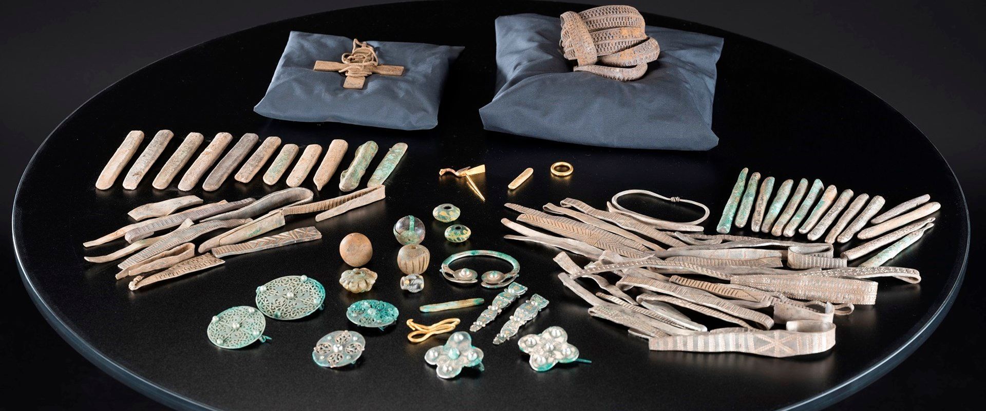 A range of jewellery and other items from the Viking-age Galloway Hoard