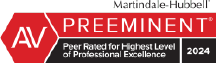 Martindale-Hubbell Preeminent AV rating seal, peer rated for highest professional excellence, 2024.