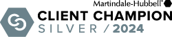 Client Champion Silver 2024 award logo with linked circles inside a hexagon. Martindale-Hubbell.