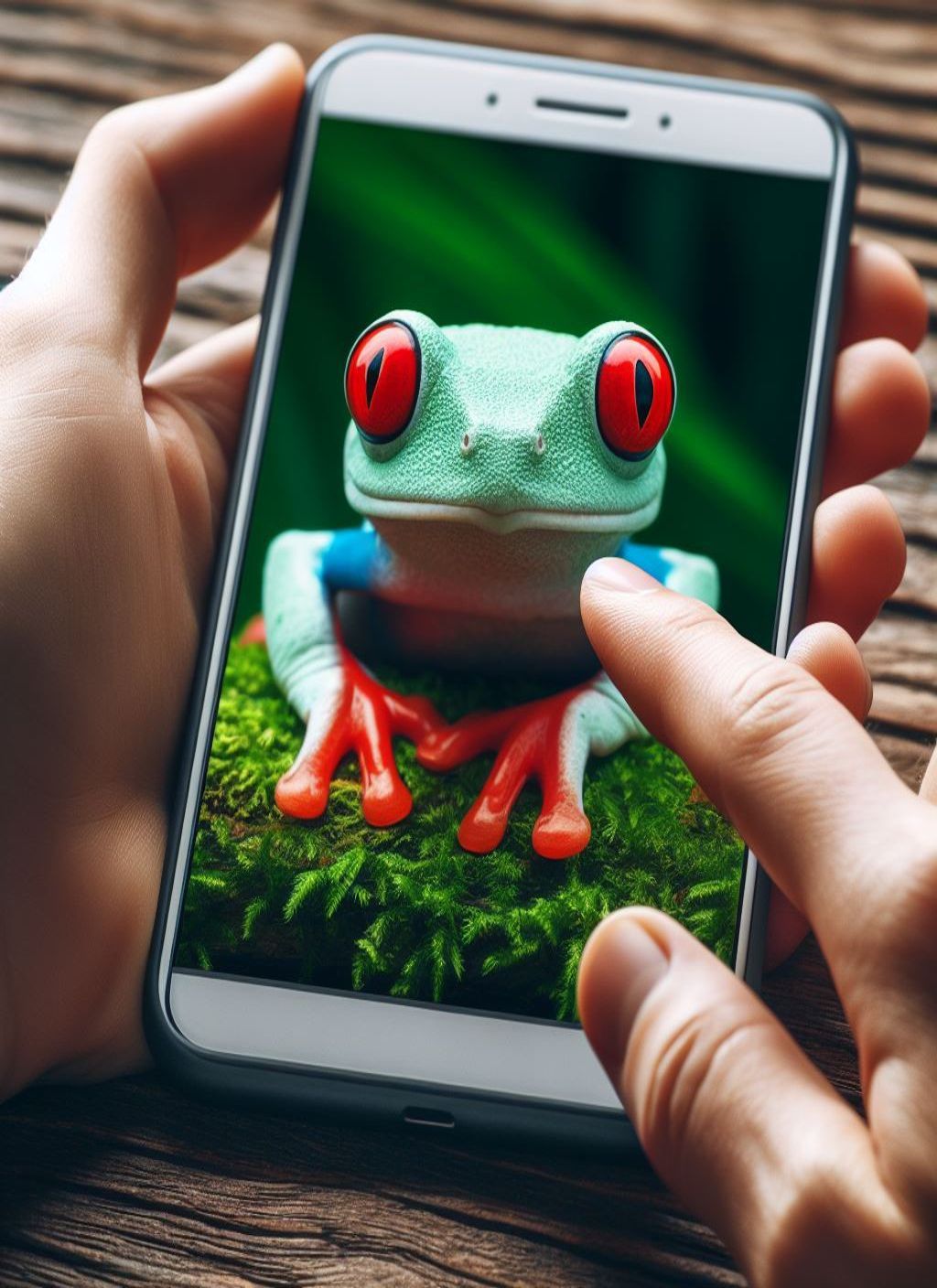 a person is holding a cell phone with a frog on the screen