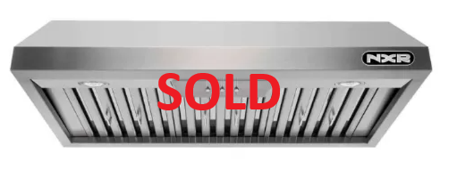 A stainless steel hood with a black grill on a white background.