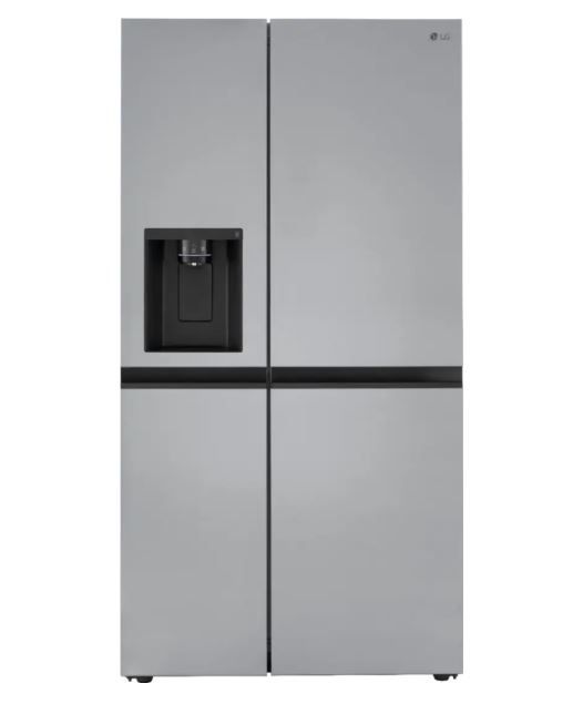 A stainless steel refrigerator freezer with a water dispenser on the door.