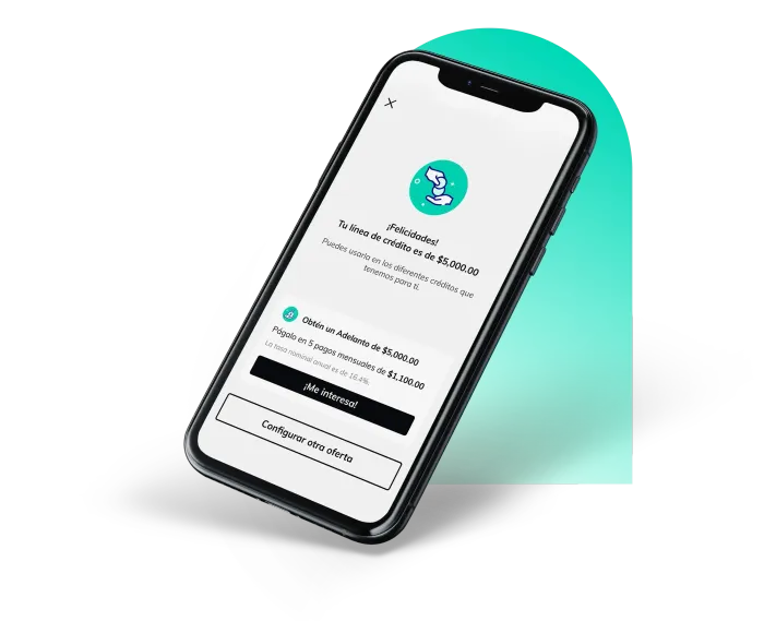 Teléfono inteligente que muestra una interfaz de aplicación con un ícono verde azulado.