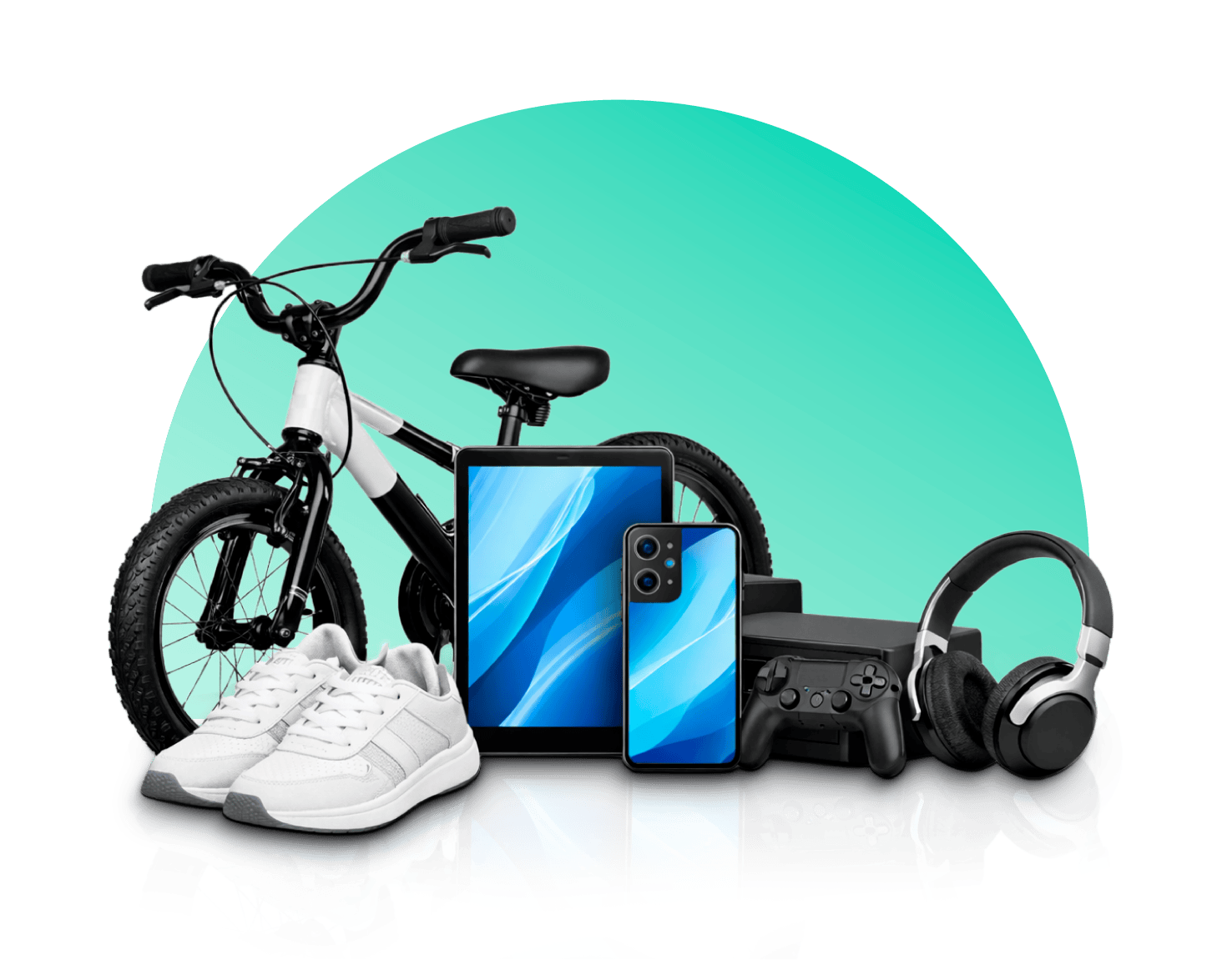 Smartphone con pantalla de verificación. Un círculo verde azulado con un logotipo sobre un campo de texto. Fondo blanco.