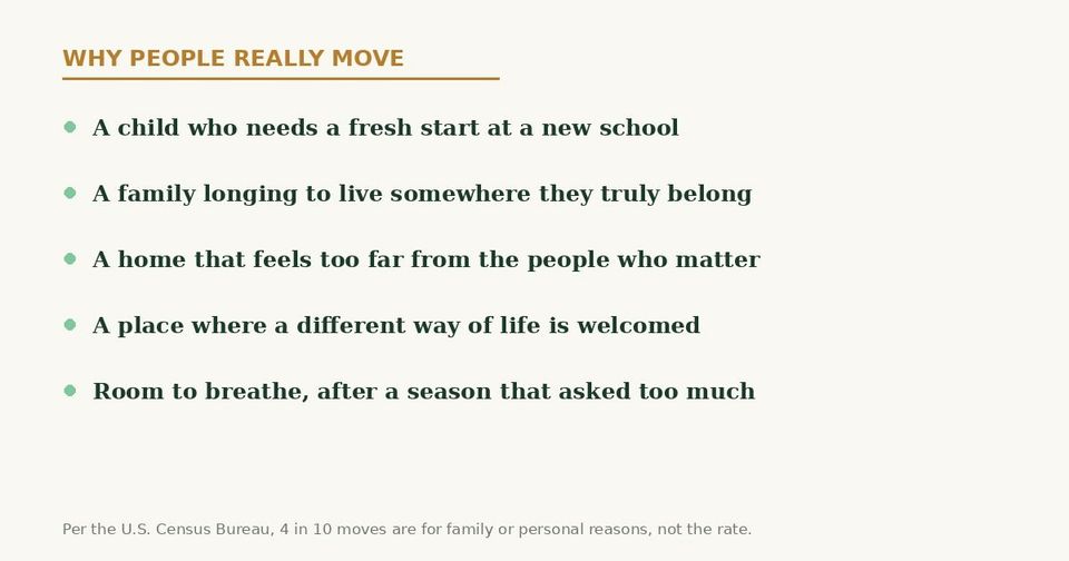 Why people really move: family, belonging, a child's fresh start, room to breathe