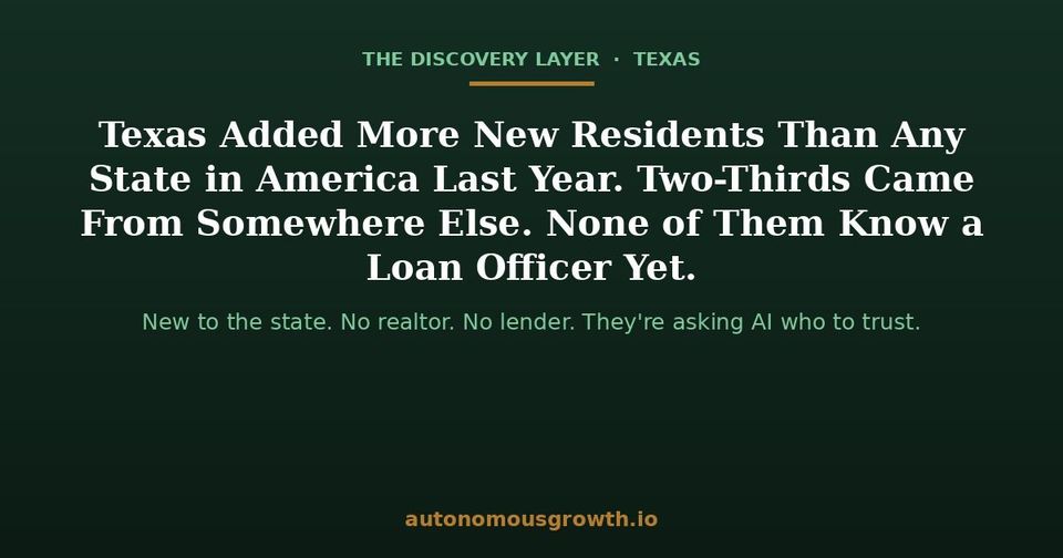 Texas added more new residents than any state in America last year and none of them know a loan officer yet