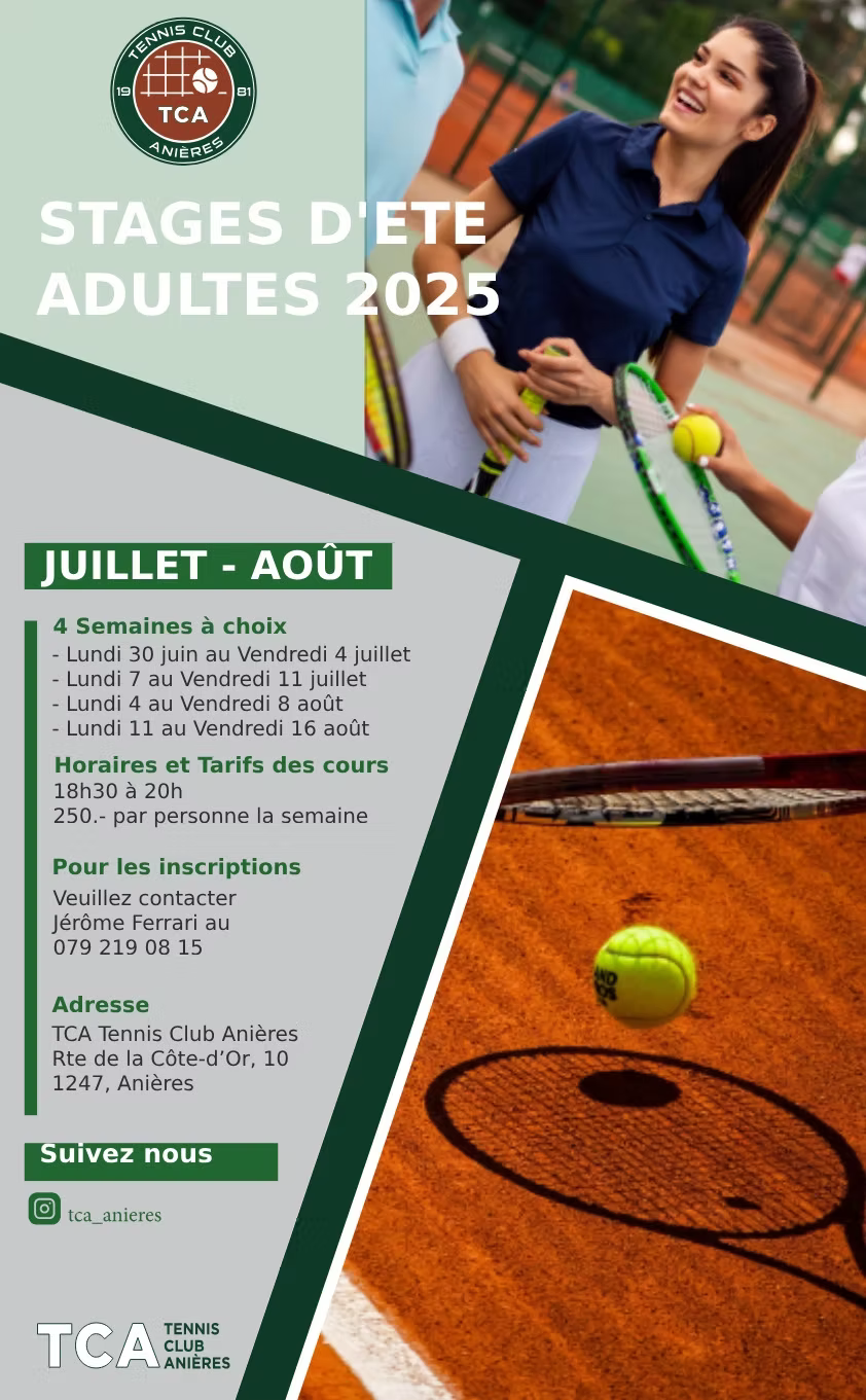 A poster for stages d ' ete adultes 2025
