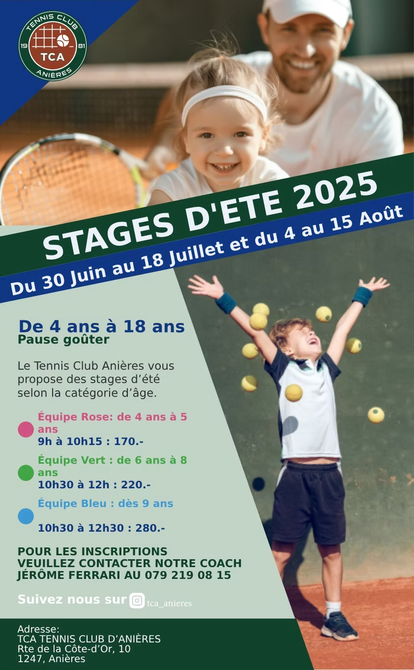 Une affiche pour les étapes d'été 2025 montre un homme et un enfant jouant au tennis