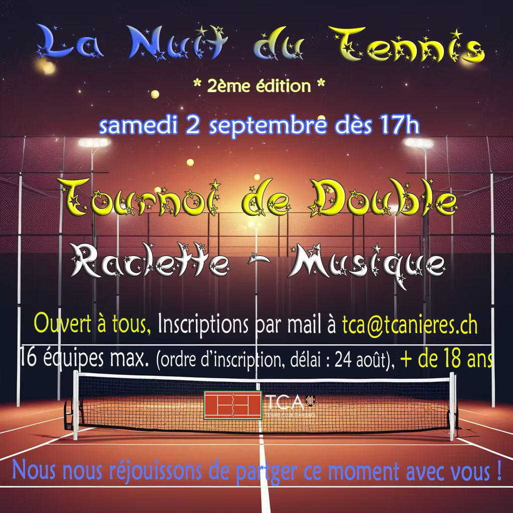 An advertisement for la nuit du tennis shows a tennis court