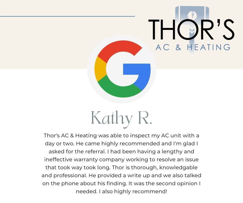 A google review for thor 's ac & heating by kathy r.