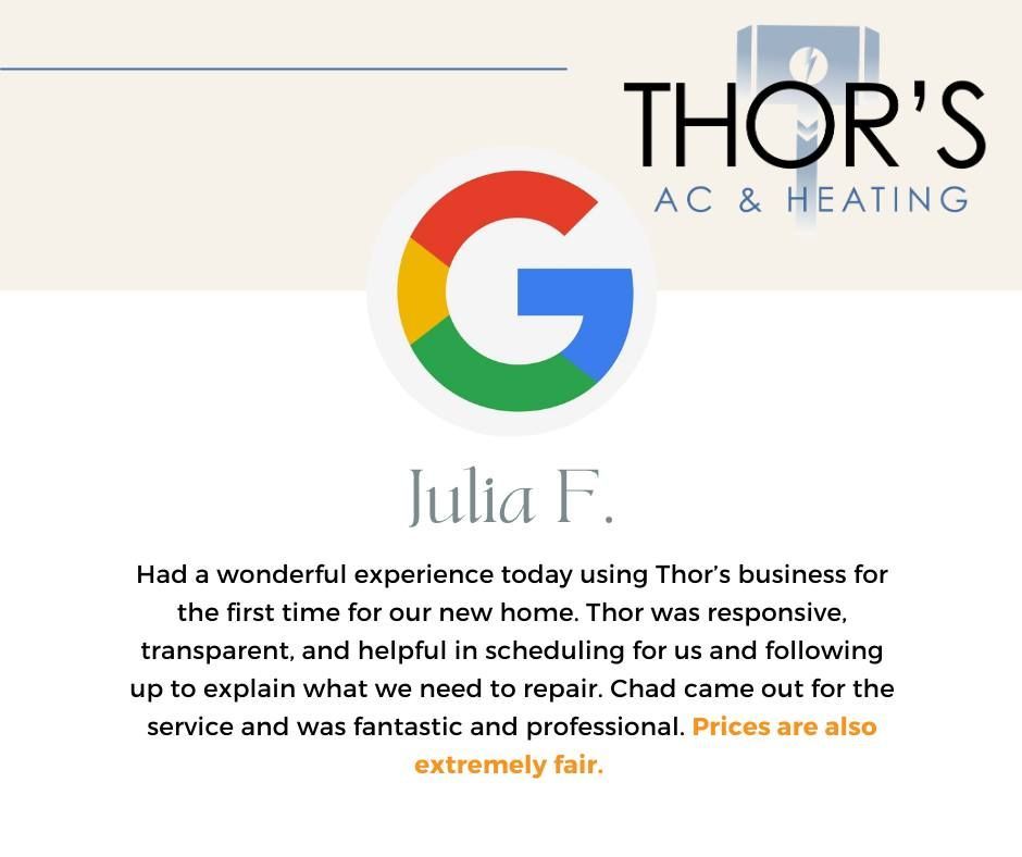 A google review for thor 's ac and heating