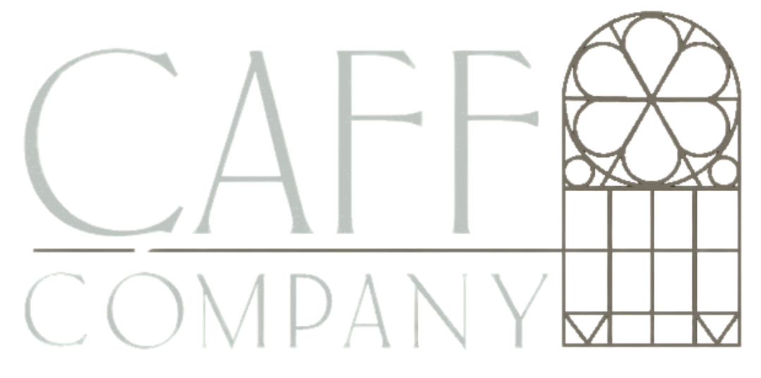 A logo for caff company with a stained glass window