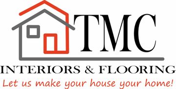 TMC Interiors & Flooring logo with a house icon and red tagline, “Let us make your house your home!”