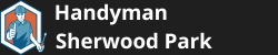 Handyman in Sherwood Park logo: a person with a screwdriver and a thumbs-up in a blue and orange hexagon.