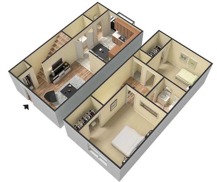 2 Bed, 1.5 Bath Floor Plan