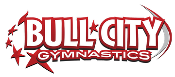 The logo for bull city gymnastics is red and white.