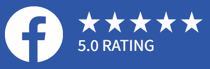 A facebook logo with five stars on a blue background.