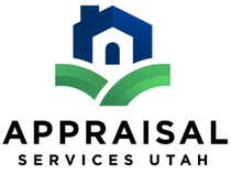 Logo for Appraisal Services Utah: Blue house icon over green hills, text "APPRAISAL SERVICES UTAH".