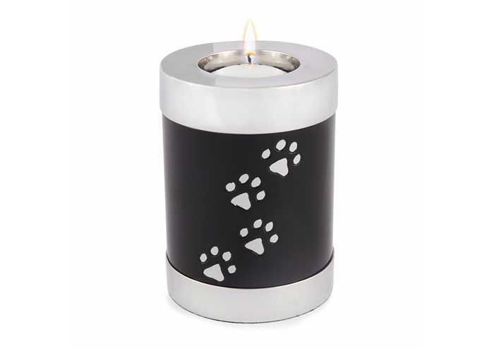 Black with Silver Paw Print Tealight Urn
