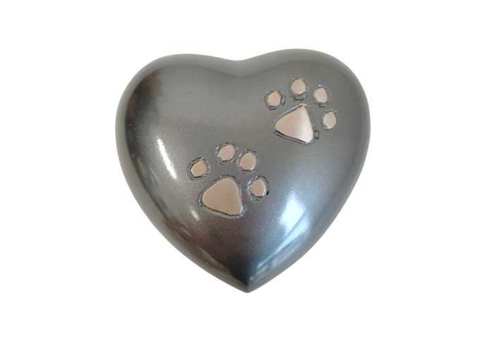 Grey with Silver Paw Print Heart Keepsake Urn