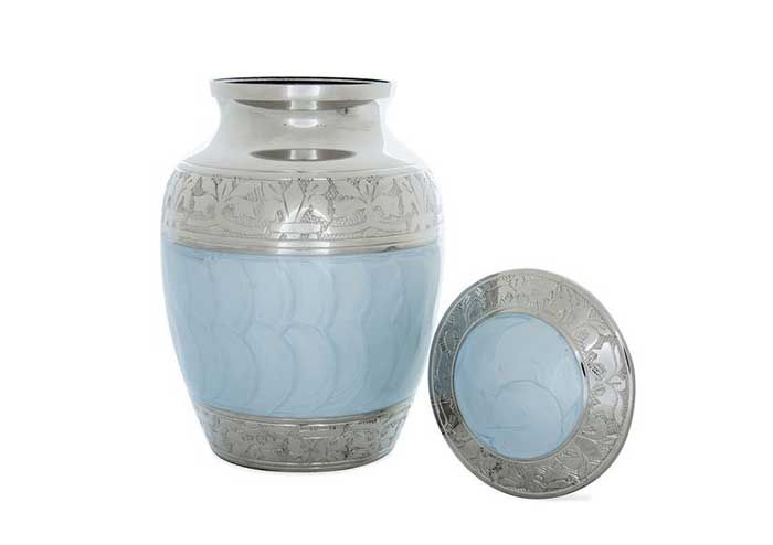 Pale Blue and Nickel Urn