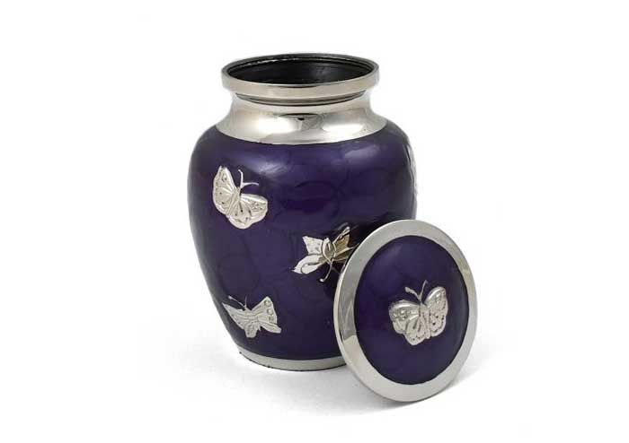 Purple and Silver Butterfly Urn