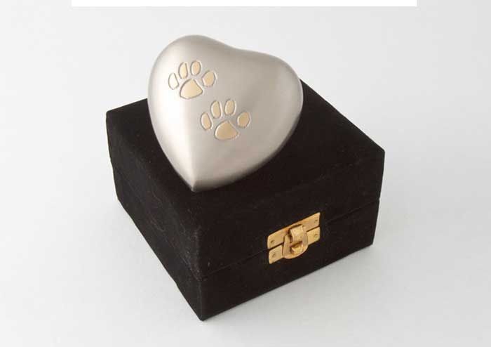 Silver with Gold Paw Print Heart Keepsake Urn