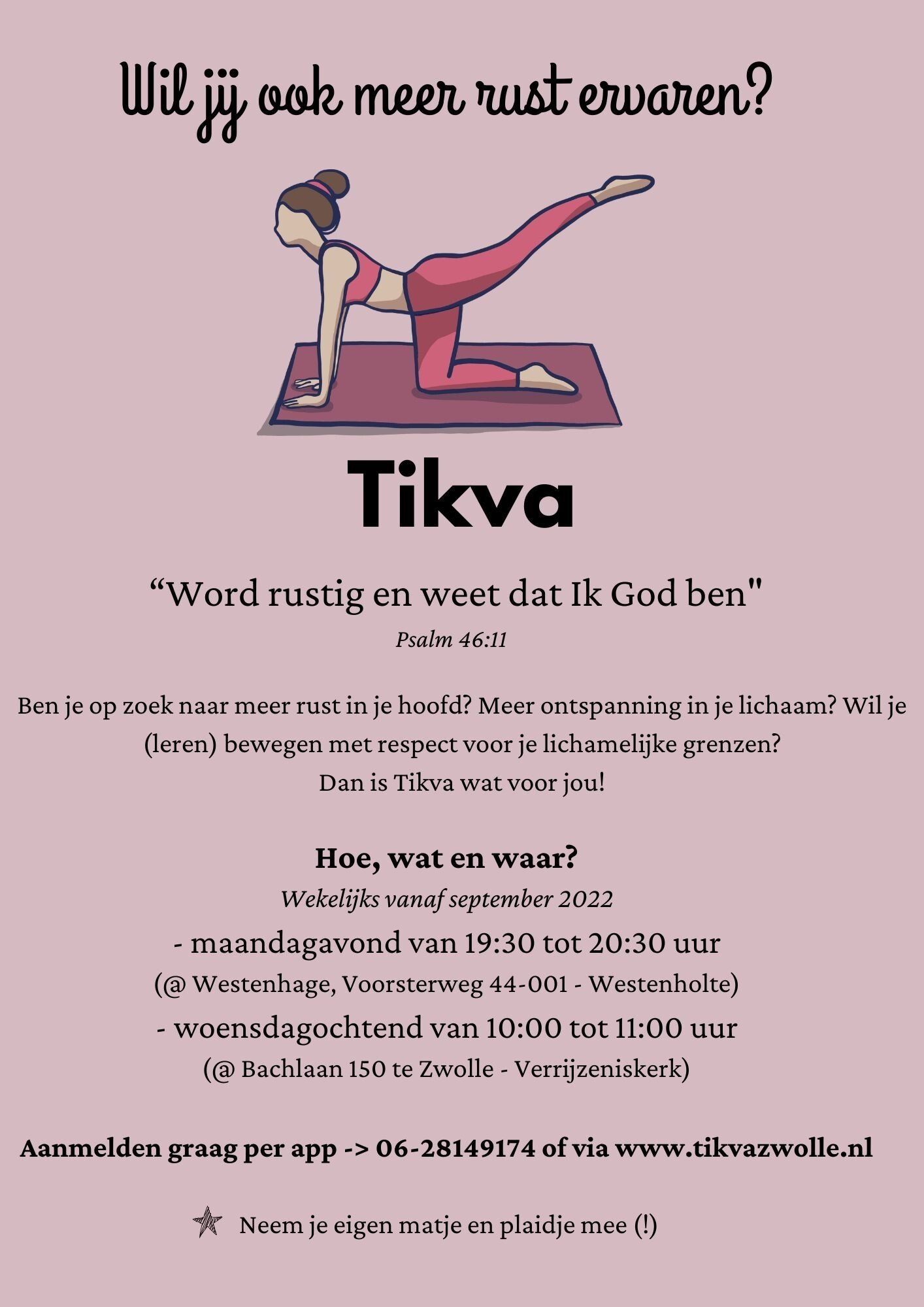Tikva is bewegen en ontspannen in Zwolle e.o. vanuit christelijke waarden