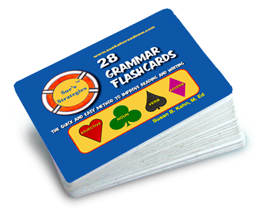 a stack of 28 grammar flashcards by sue 's strategies