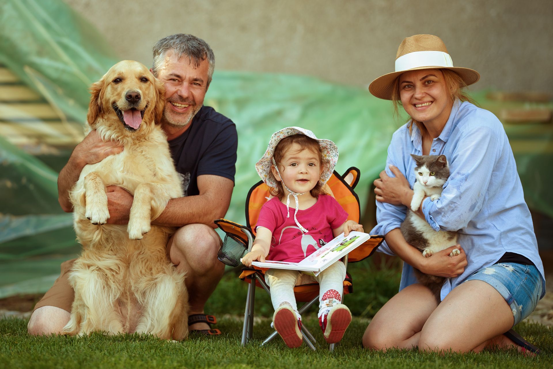family with dog