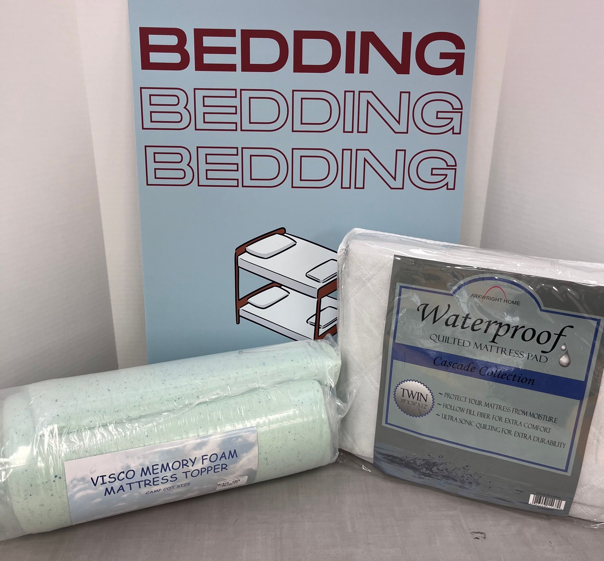 a sign that says bedding bedding bedding on it