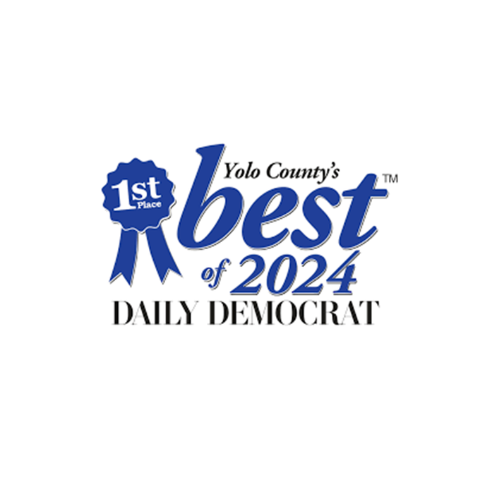 Yolo County's Best of 2024 logo. Blue ribbon: 1st Place. Text: 