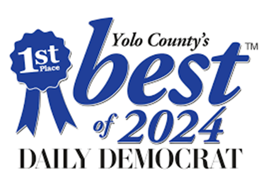 Yolo County's Best of 2024 logo. Blue ribbon: 1st Place. Text: 