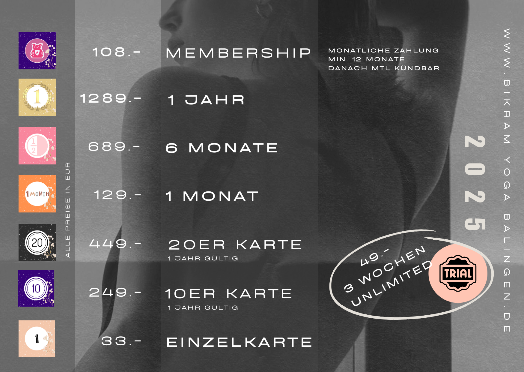 Preisliste Bikram Yoga Balingen 2025